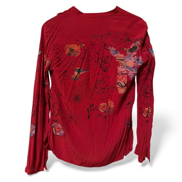 Desigual Tunic Lisa red graffiti blouse words size 4 - Picture 3 of 6